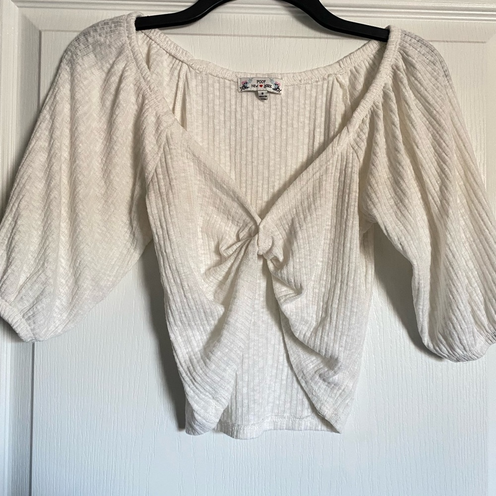 Poof! White Textured Women's Blouse